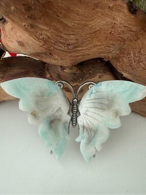 Hand-Carved Caribbean Calcite Butterfly – Blue Aragonite & Ocean Calcite Crystal